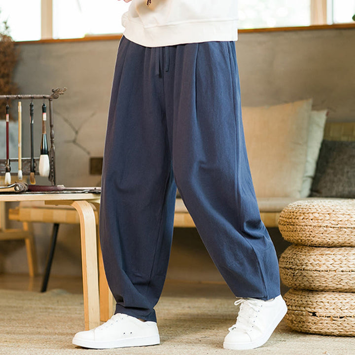 Buddha Stones無地 ドローストリング付き メンズ ハーレムパンツ ポケット付き - image 3