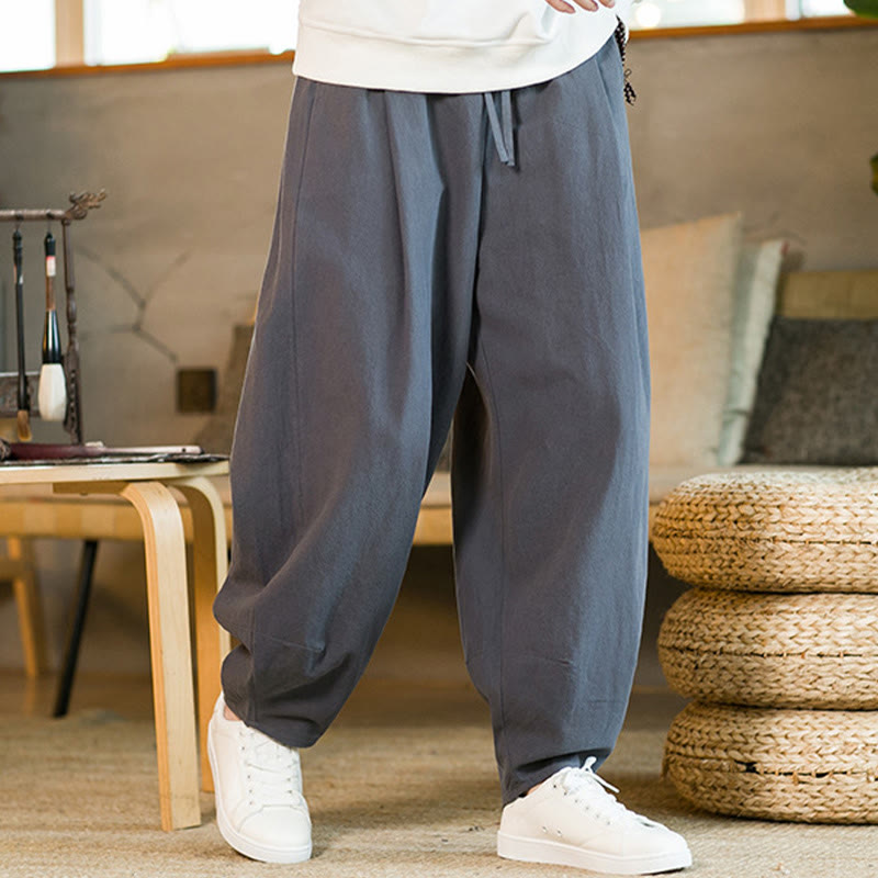 Buddha Stones無地コットンリネン ドローストリング メンズ ハーレムパンツ ポケット付き - image 32