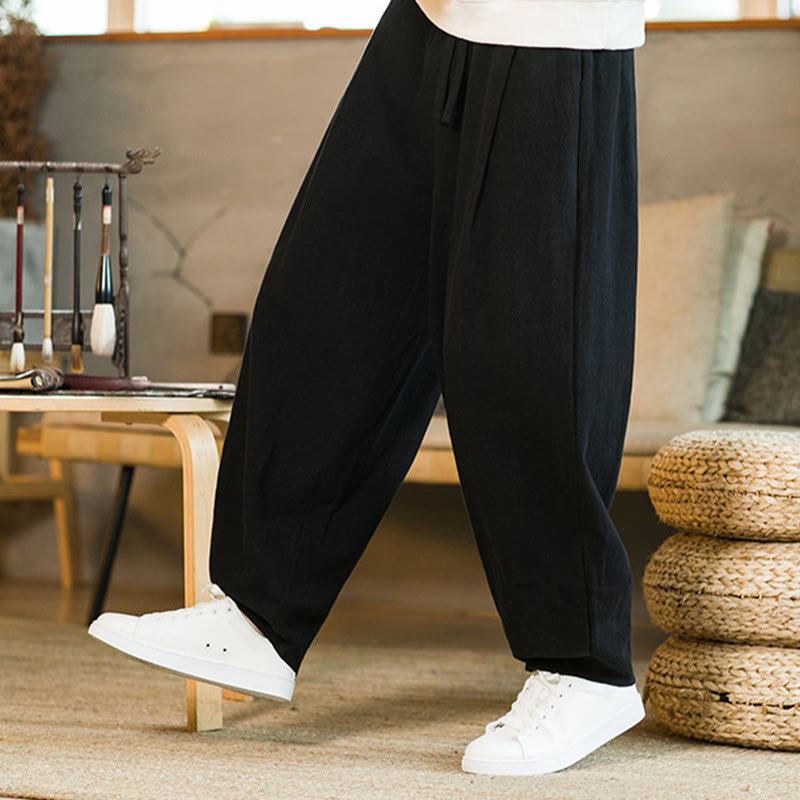 Buddha Stones無地コットンリネン ドローストリング メンズ ハーレムパンツ ポケット付き - image 14