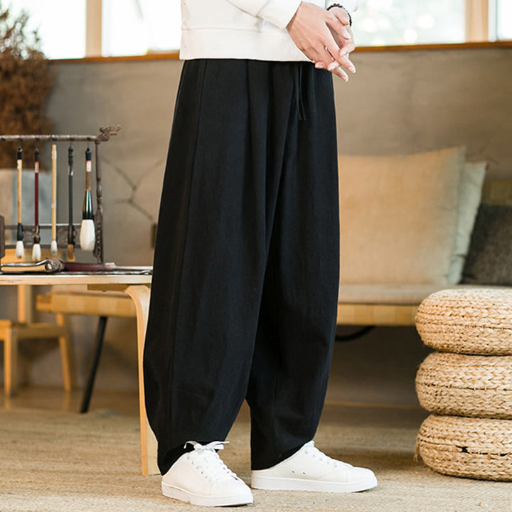 Buddha Stones無地 ドローストリング付き メンズ ハーレムパンツ ポケット付き - image 12