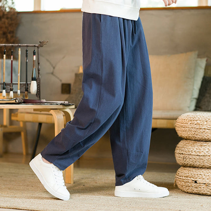Buddha Stones無地 ドローストリング付き メンズ ハーレムパンツ ポケット付き - image 1