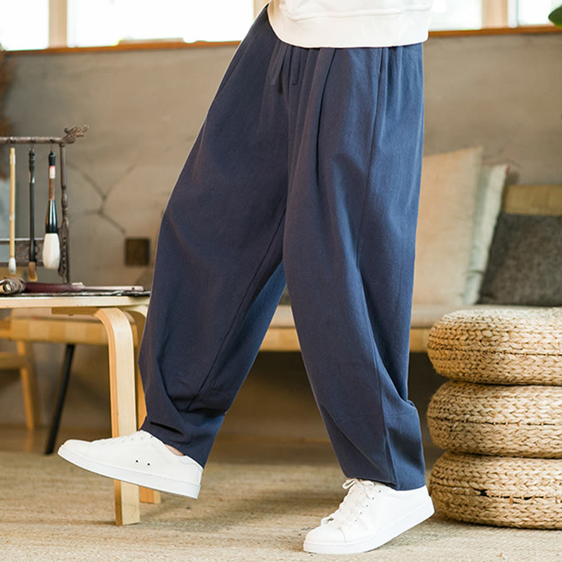Buddha Stones無地 ドローストリング付き メンズ ハーレムパンツ ポケット付き - image 2