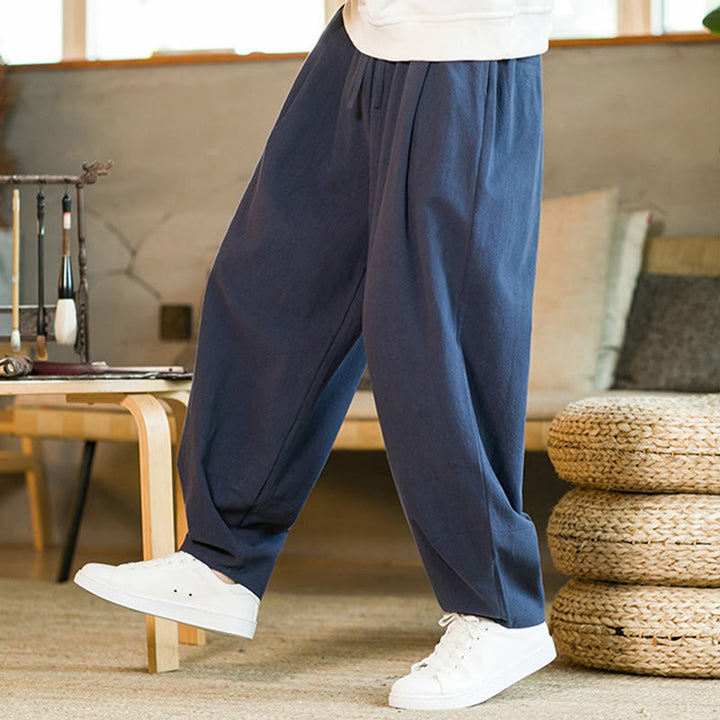 Buddha Stones無地 ドローストリング付き メンズ ハーレムパンツ ポケット付き - image 2