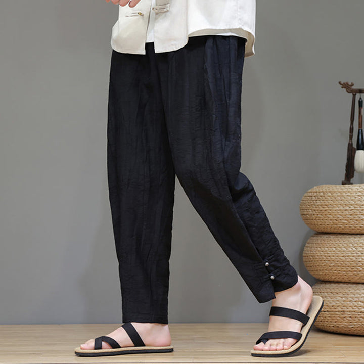 Buddha Stones竹 アンクル フロッグボタン ドローストリング メンズ パンツ ポケット付き - 黒 - US/UK/AU46、 EU56 (5XL) - image 11