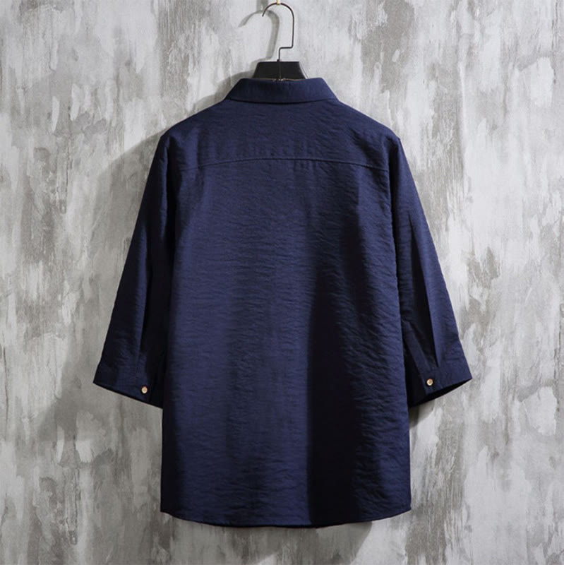 Buddha Stonesカジュアル 無地 フロントボタン 七分袖 メンズシャツ - image 17