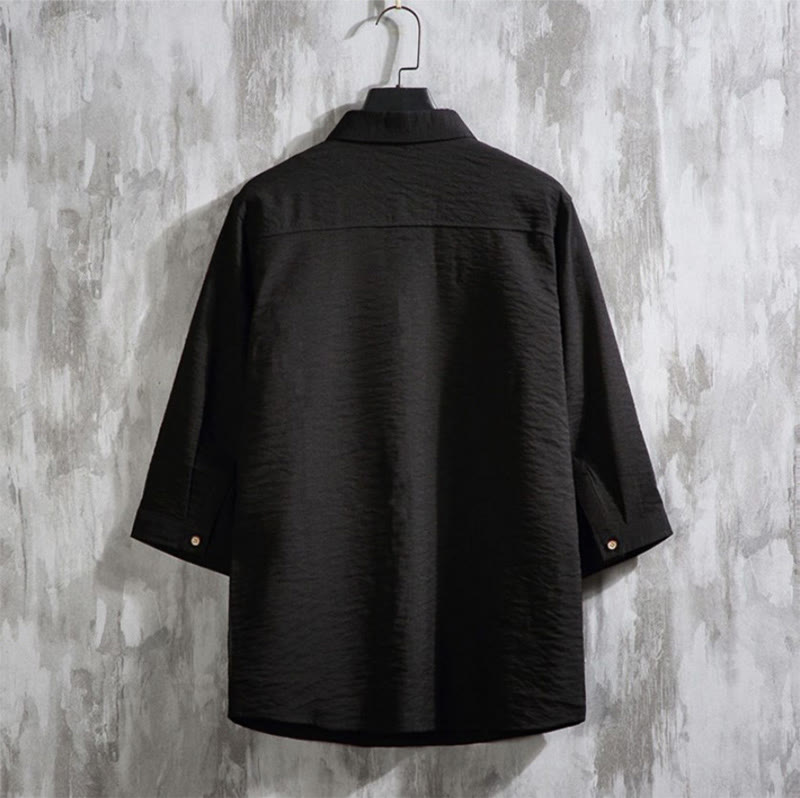 Buddha Stonesカジュアル 無地 フロントボタン 七分袖 メンズシャツ - image 13