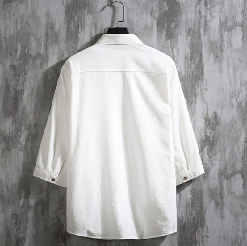 Buddha Stonesカジュアル 無地 フロントボタン 七分袖 メンズシャツ - image 1