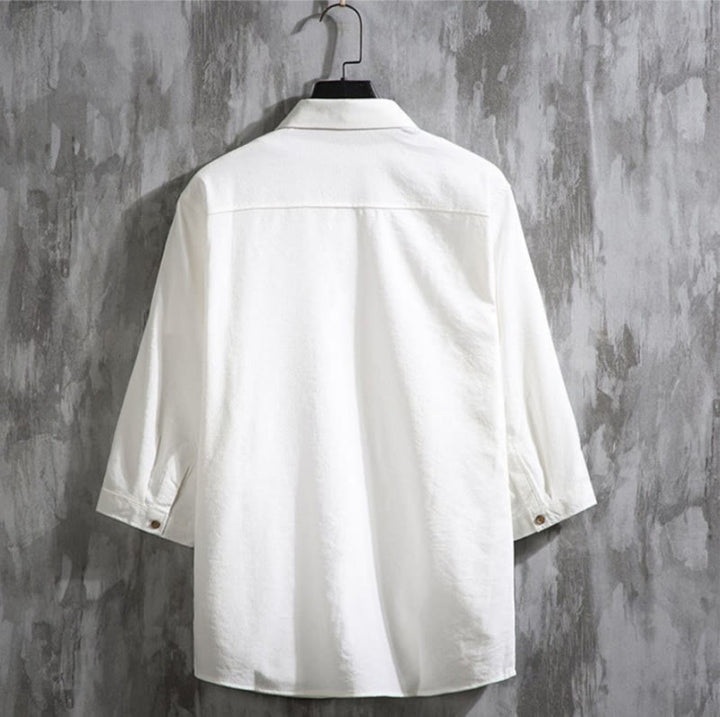 Buddha Stonesカジュアル 無地 フロントボタン 七分袖 メンズシャツ - image 1