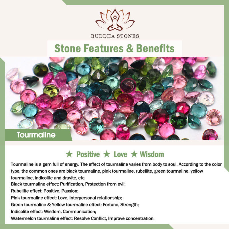 Buddha Stones 108 個入りMalaビーズ 多層天然トルマリン 蓮の知恵ブレスレット