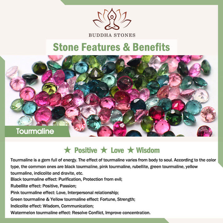 Buddha Stones 108 個入りMalaビーズ 多層天然トルマリン 蓮の知恵ブレスレット