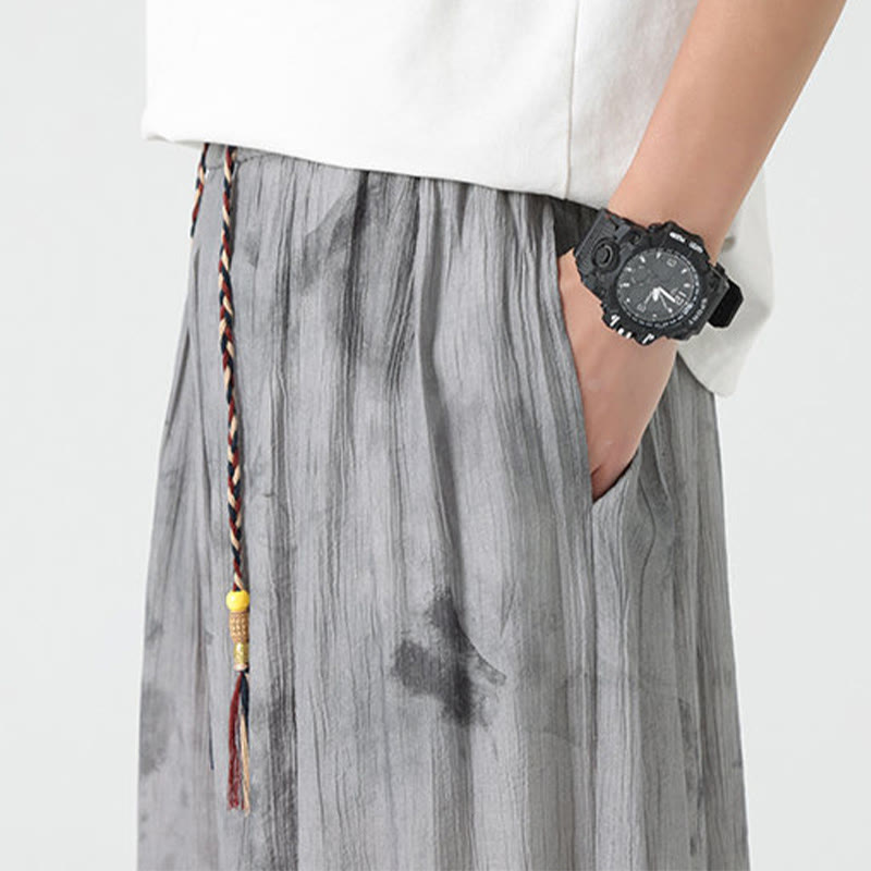 Buddha Stonesの花のスケッチ編み込みドローストリングリネンメンズパンツ（ポケット付き） - image 11