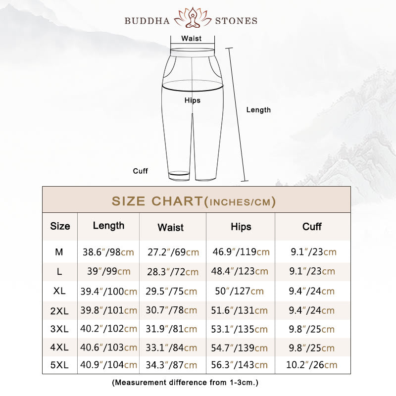 Buddha Stones赤トンボ タンポポ プリント コットン メンズ ハーレムパンツ ポケット付き - image 5