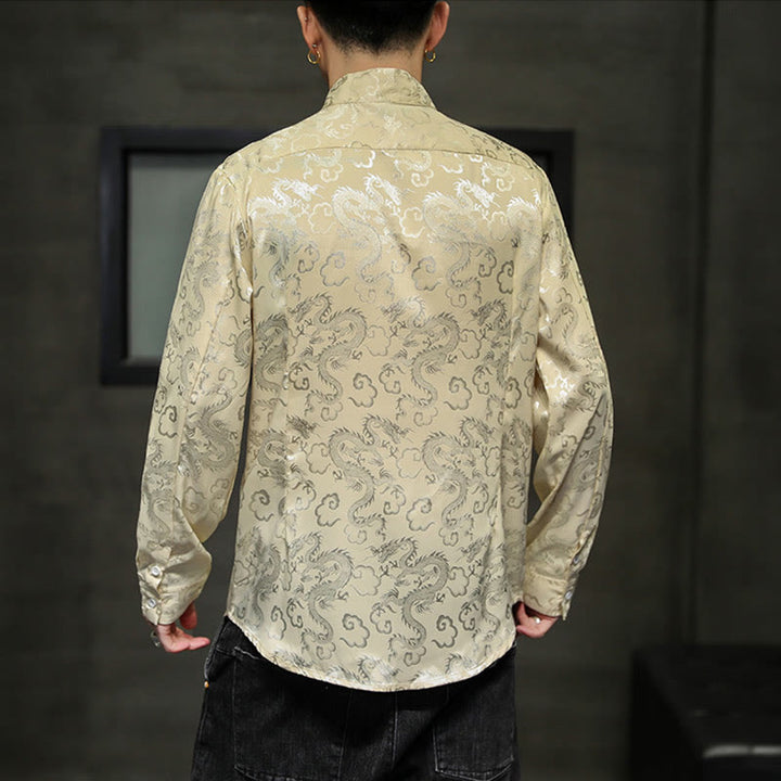 Buddha Stonesカジュアルドラゴン柄カエルボタン唐装リネンメンズジャケットシャツ - image 45