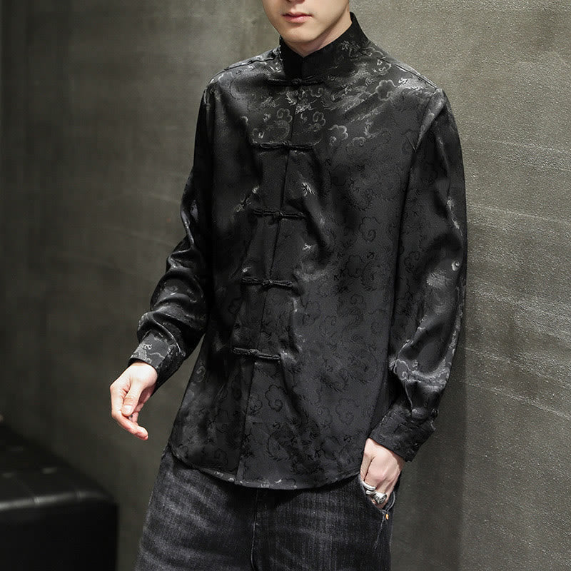 Buddha Stonesカジュアルドラゴン柄カエルボタン唐装リネンメンズジャケットシャツ - image 33