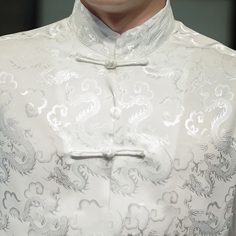 Buddha Stonesカジュアルドラゴン柄カエルボタン唐装リネンメンズジャケットシャツ - image 18