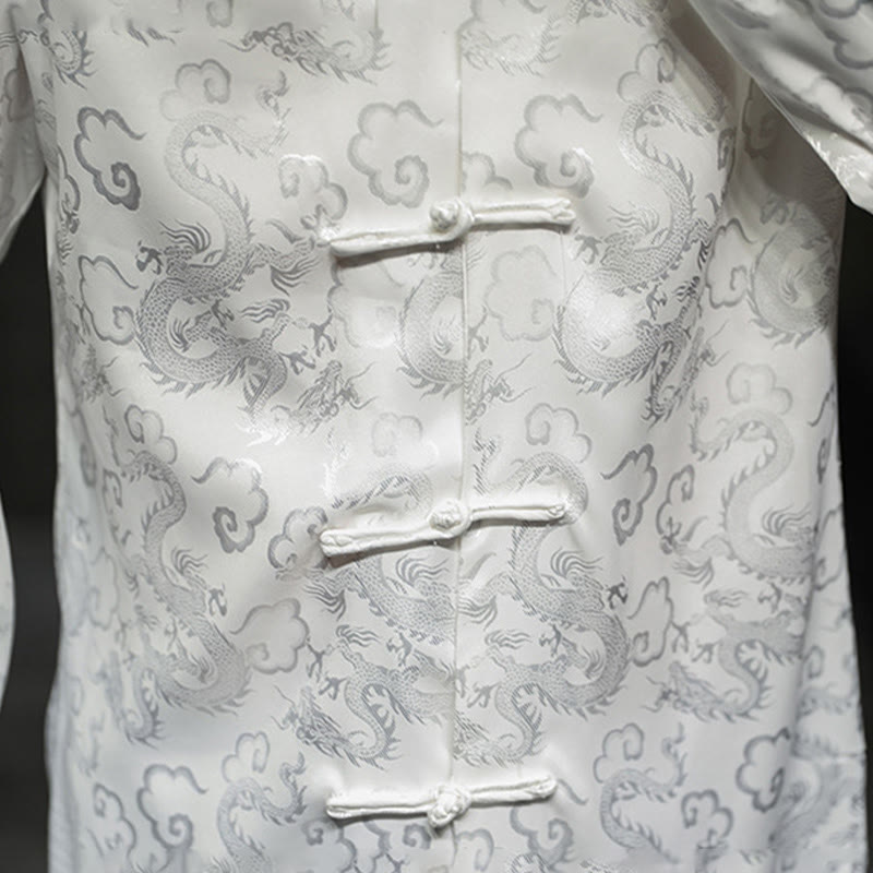 Buddha Stonesカジュアルドラゴン柄カエルボタン唐装リネンメンズジャケットシャツ - image 19