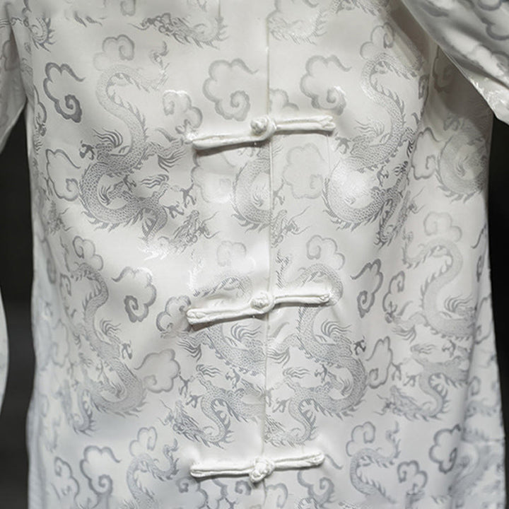 Buddha Stonesカジュアルドラゴン柄カエルボタン唐装リネンメンズジャケットシャツ - image 19