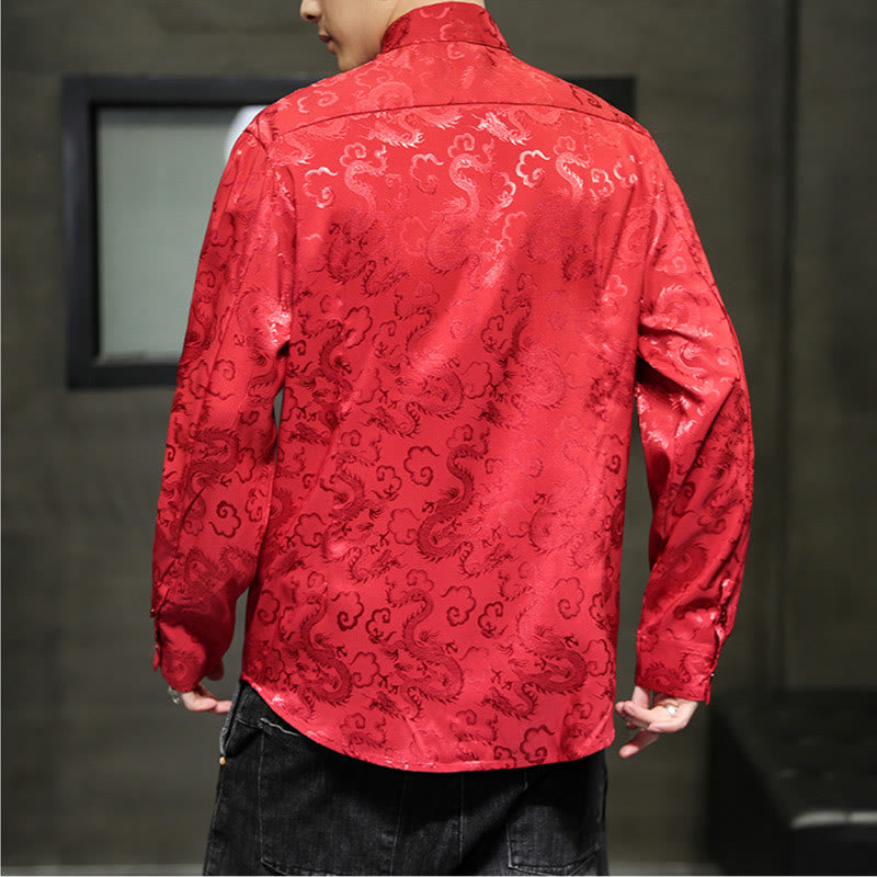Buddha Stonesカジュアルドラゴン柄カエルボタン唐装リネンメンズジャケットシャツ - image 53