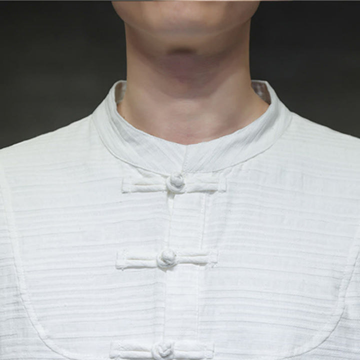 Buddha Stones無地 ハーフフロッグボタン 唐装 コットンリネン メンズ ジャケット シャツ - image 16