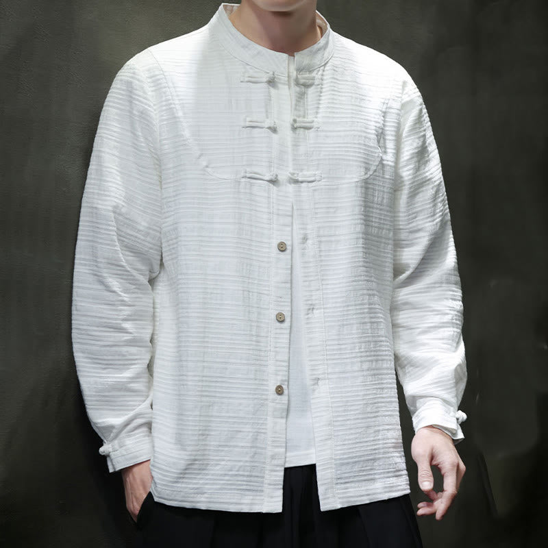 Buddha Stones無地 ハーフフロッグボタン 唐装 コットンリネン メンズ ジャケット シャツ - image 13