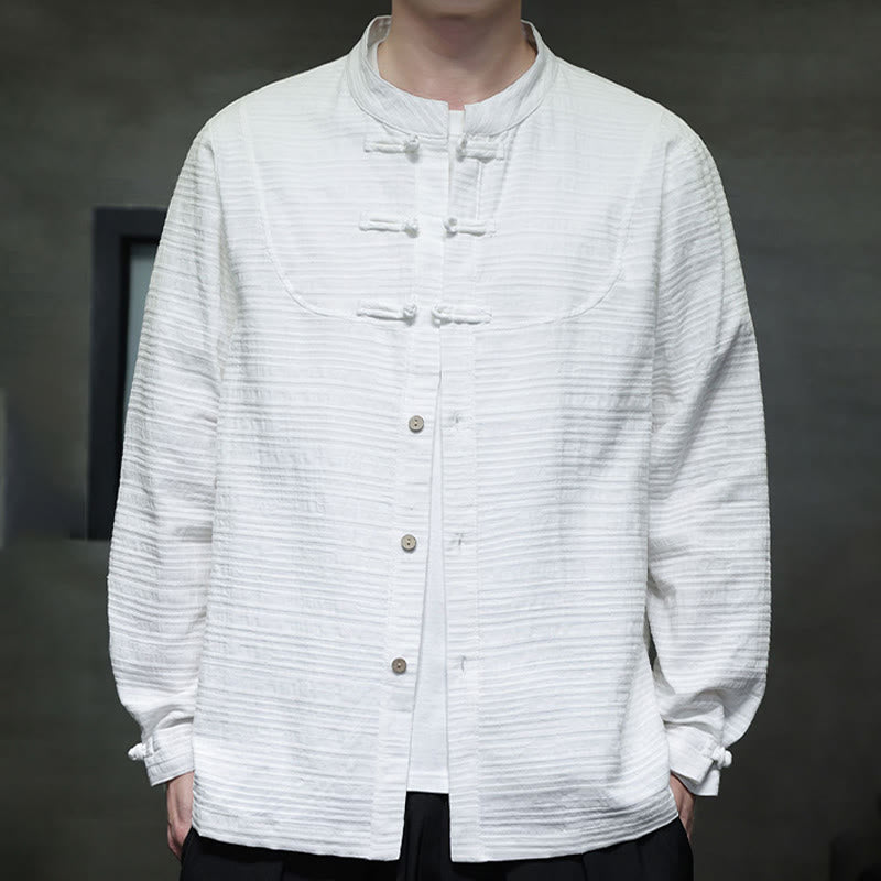 Buddha Stones無地 ハーフフロッグボタン 唐装 コットンリネン メンズ ジャケット シャツ - image 9