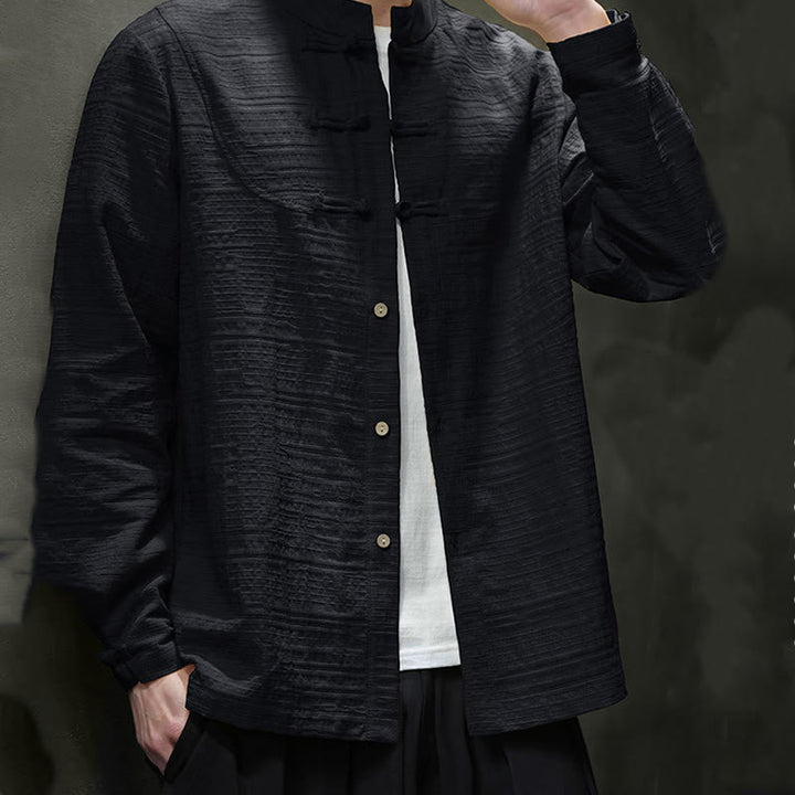 Buddha Stones無地 ハーフフロッグボタン 唐装 コットンリネン メンズ ジャケット シャツ - image 23