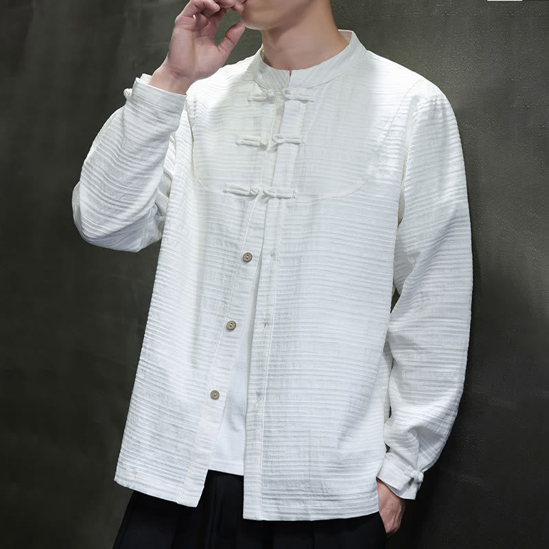 Buddha Stones無地 ハーフフロッグボタン 唐装 コットンリネン メンズ ジャケット シャツ - image 15