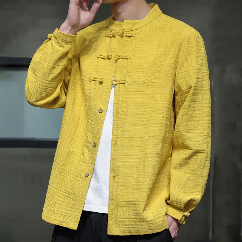 Buddha Stones無地 ハーフフロッグボタン 唐装 コットンリネン メンズ ジャケット シャツ - image 30