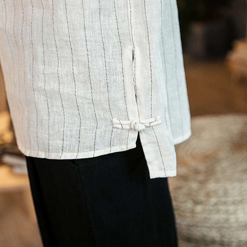 Buddha Stonesハーフボタン ストライプ 七分袖 リネン メンズシャツ - image 25