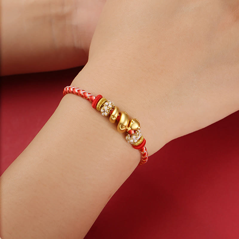 Buddha Stones999 スターリングシルバー グラデーション レッドストリング 蛇年 幸運 編み込みブレスレット