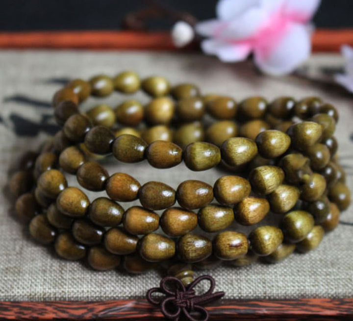 Buddha Stones 108Malaティアドロップビーズ 天然 Phoebe Zhennan 木製保護ブレスレット