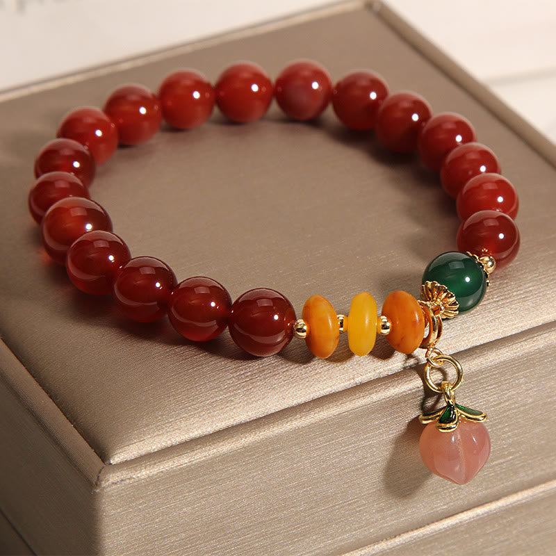 Buddha Stones赤瑪瑙 琥珀 桃色チャーム 自己受容ブレスレット - レッドアゲート（手首周り14～17cm） - image 0