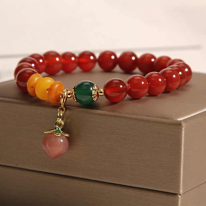 Buddha Stones赤瑪瑙 琥珀 桃色チャーム 自己受容ブレスレット