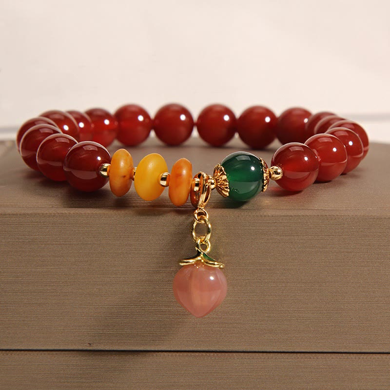 Buddha Stones赤瑪瑙 琥珀 桃色チャーム 自己受容ブレスレット - image 1