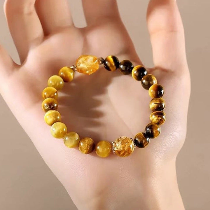 Buddha Stones天然イエローブラックタイガーアイ シトリン パワーブレスレット