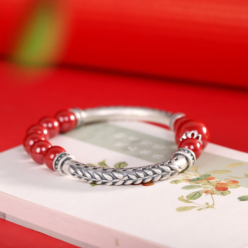 Buddha Stones999スターリングシルバー 辰砂 麦の穂 祝福ブレスレット バングル - image 3