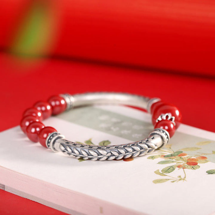 Buddha Stones999スターリングシルバー 辰砂 麦の穂 祝福ブレスレット バングル - image 3