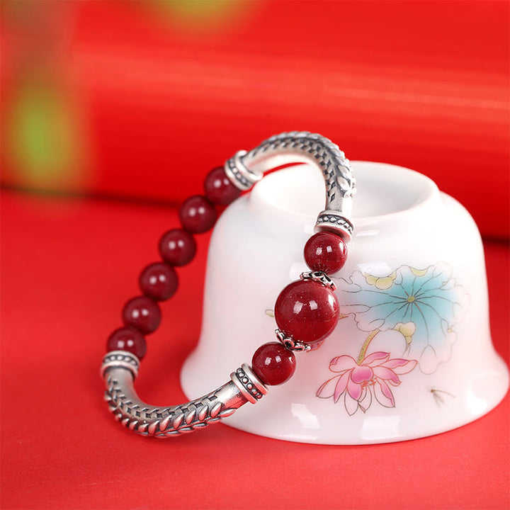 Buddha Stones999スターリングシルバー 辰砂 麦の穂 祝福ブレスレット バングル - 辰砂（手首周り：14～16cm） - image 9