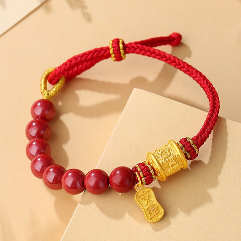 Buddha Stones999スターリングシルバー 6つの真実の言葉オーム・マニ・パドメ・フム辰砂 祝福の紐ブレスレット - image 1