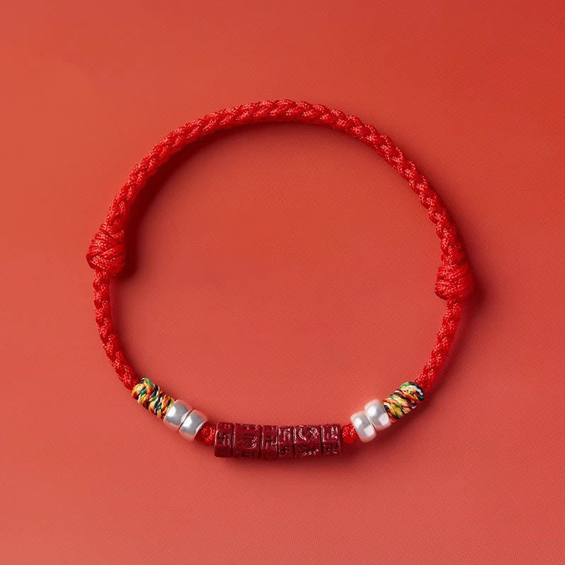 Buddha Stones925 スターリングシルバーオーム・マニ・パドメ・フム辰砂 祝福 子供 大人用ブレスレット