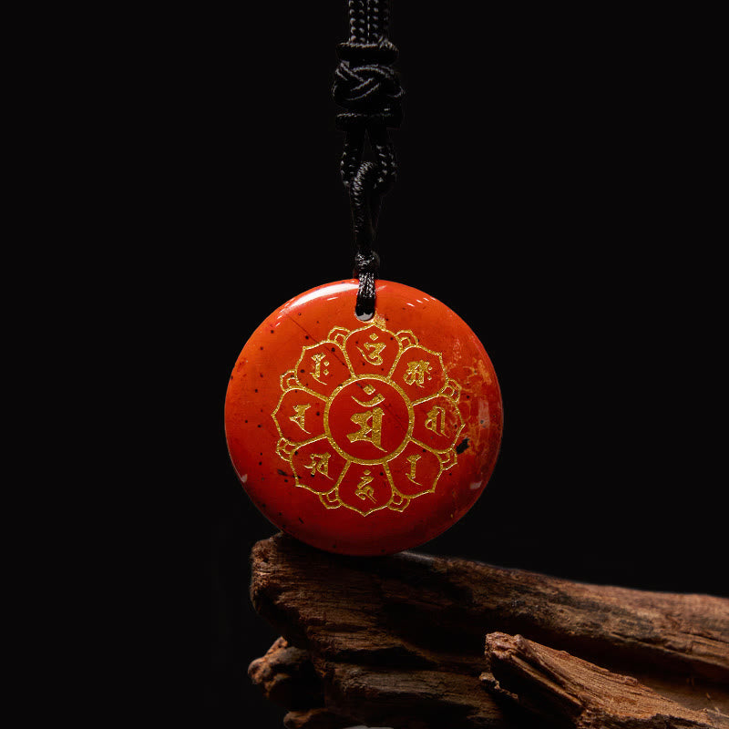 Buddha Stonesオーム・マニ・パドメ・フム天然水晶各種 黒曜石 強さのネックレスペンダント - レッドストーン - image 18