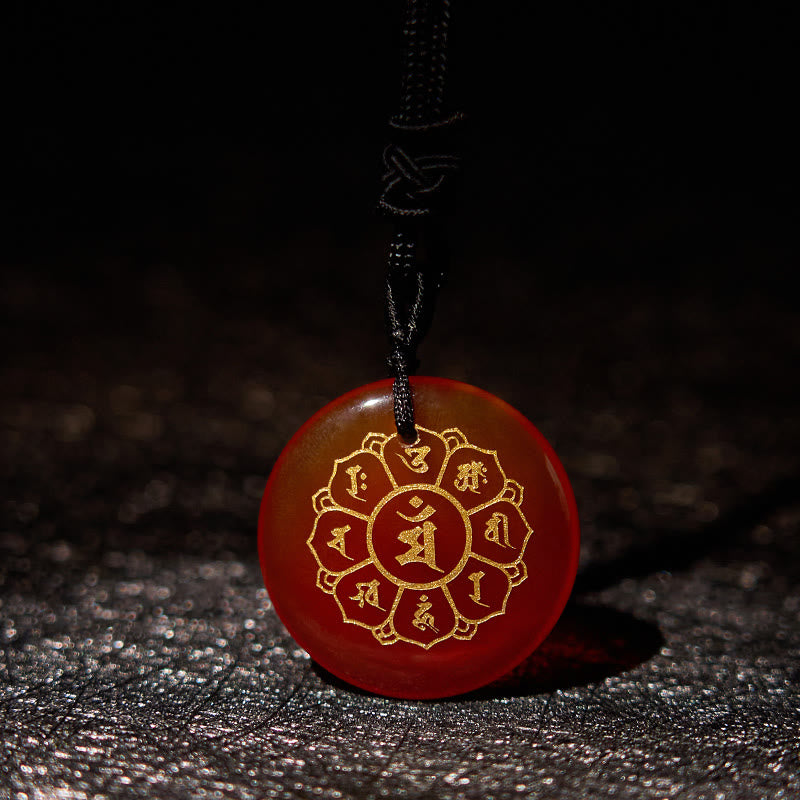 Buddha Stonesオーム・マニ・パドメ・フム天然水晶各種 黒曜石 強さのネックレスペンダント - 赤瑪瑙 - image 23