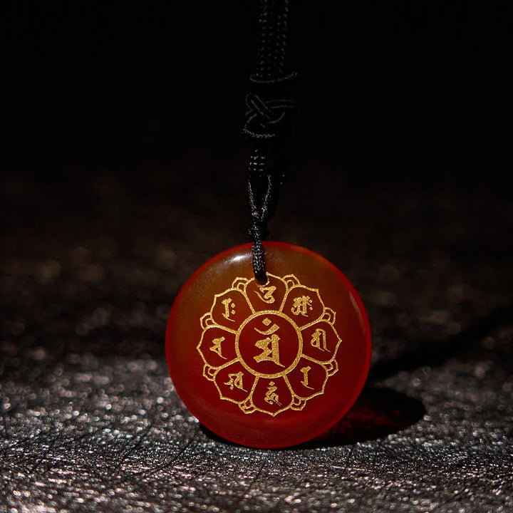 Buddha Stonesオーム・マニ・パドメ・フム天然水晶各種 黒曜石 強さのネックレスペンダント - 赤瑪瑙 - image 23