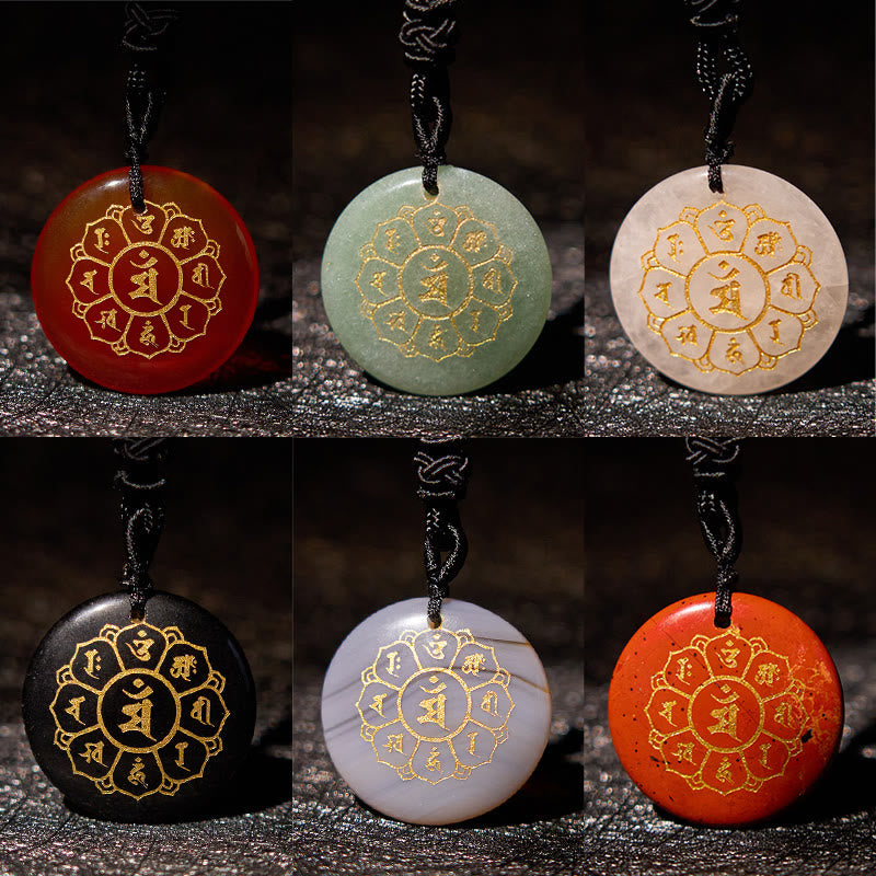Buddha Stonesオーム・マニ・パドメ・フム天然水晶各種 黒曜石 強さのネックレスペンダント - image 1