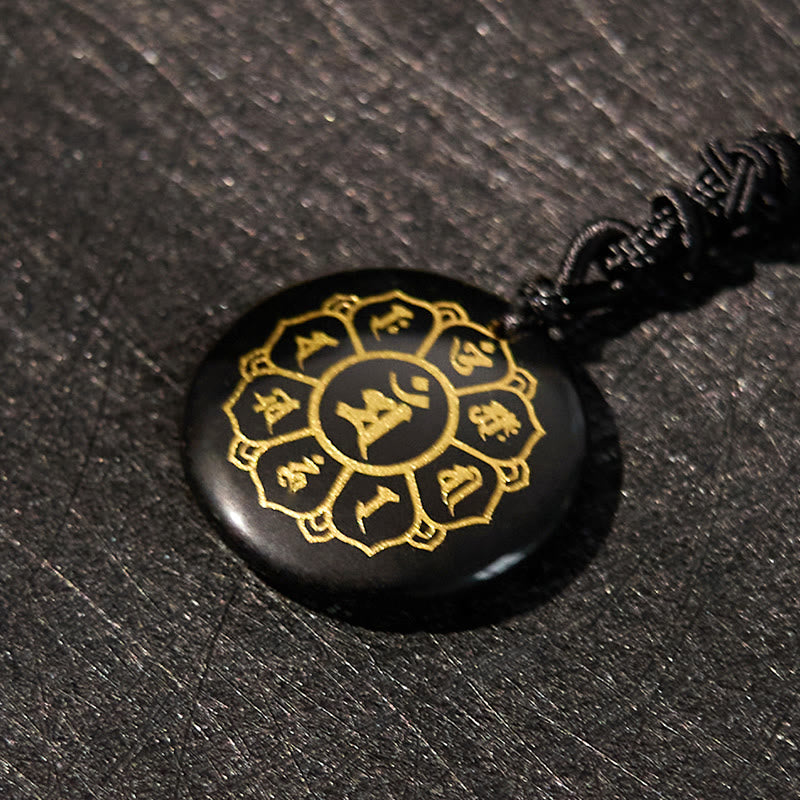 Buddha Stonesオーム・マニ・パドメ・フム天然水晶各種 黒曜石 強さのネックレスペンダント - image 2