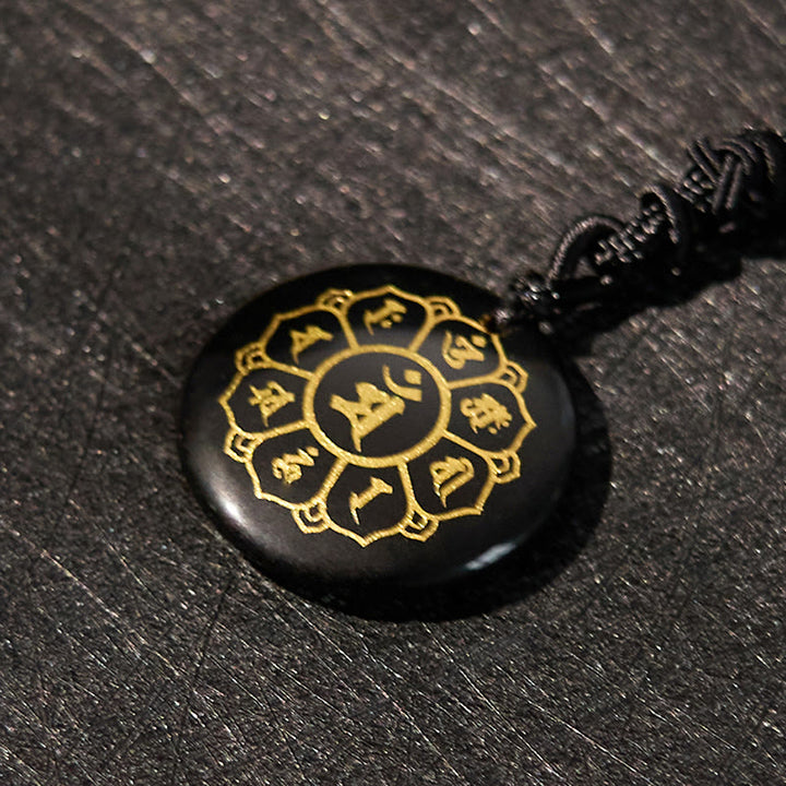 Buddha Stonesオーム・マニ・パドメ・フム天然水晶各種 黒曜石 強さのネックレスペンダント - image 2