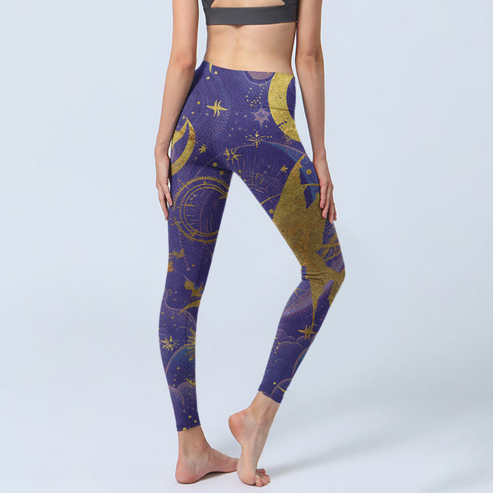 Buddha Stones、月、太陽、星柄のジムレギンス、レディースヨガパンツ - image 6
