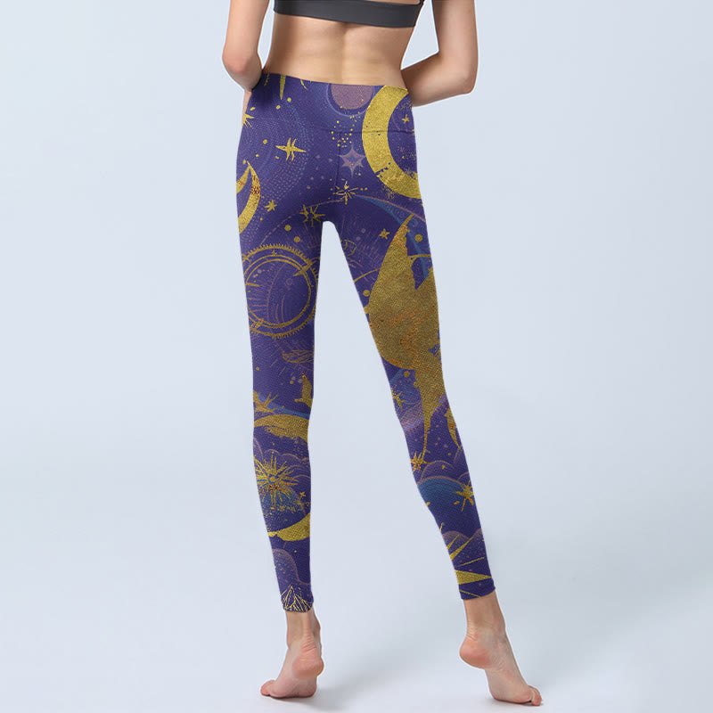 Buddha Stones、月、太陽、星柄のジムレギンス、レディースヨガパンツ - image 4