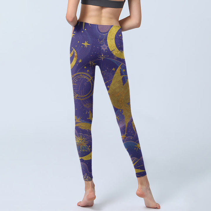Buddha Stones、月、太陽、星柄のジムレギンス、レディースヨガパンツ - image 4