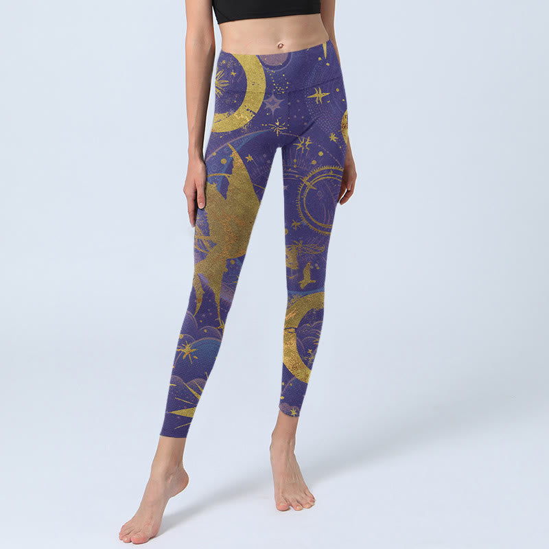 Buddha Stones、月、太陽、星柄のジムレギンス、レディースヨガパンツ - image 5